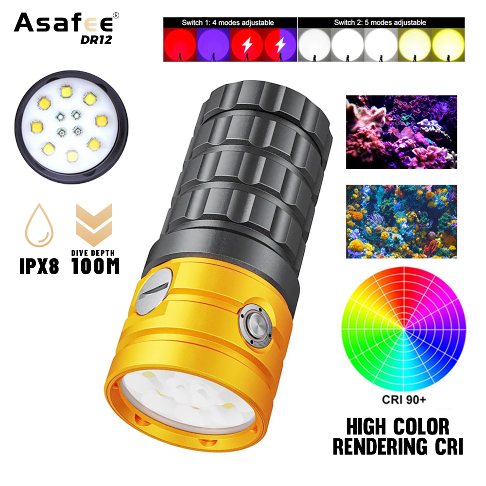 Photography Yellow Light - Asafee DR12 25000LM Professional LED Diving