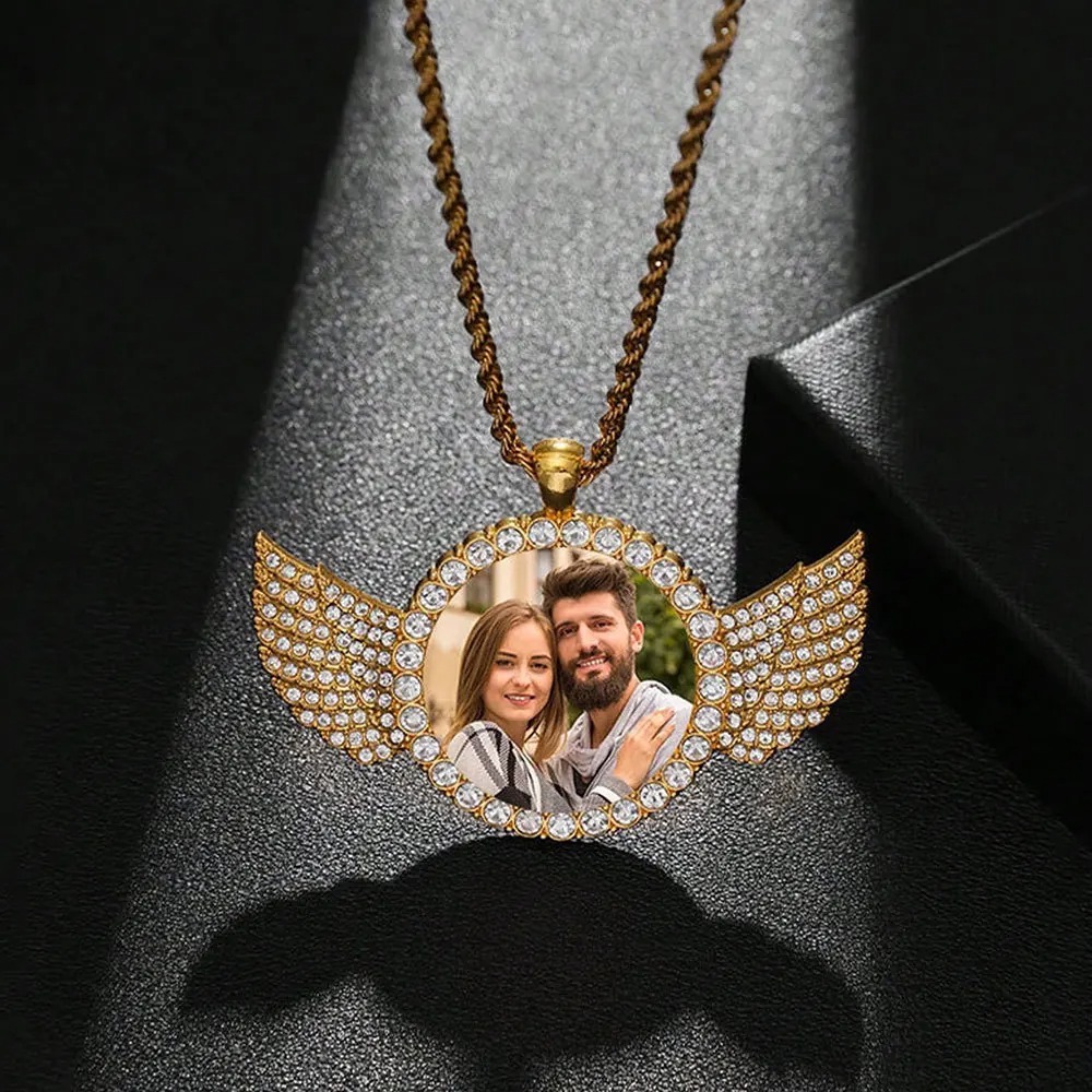 Photographic Memory - Custom Photo Crystal Angel Wing Necklace