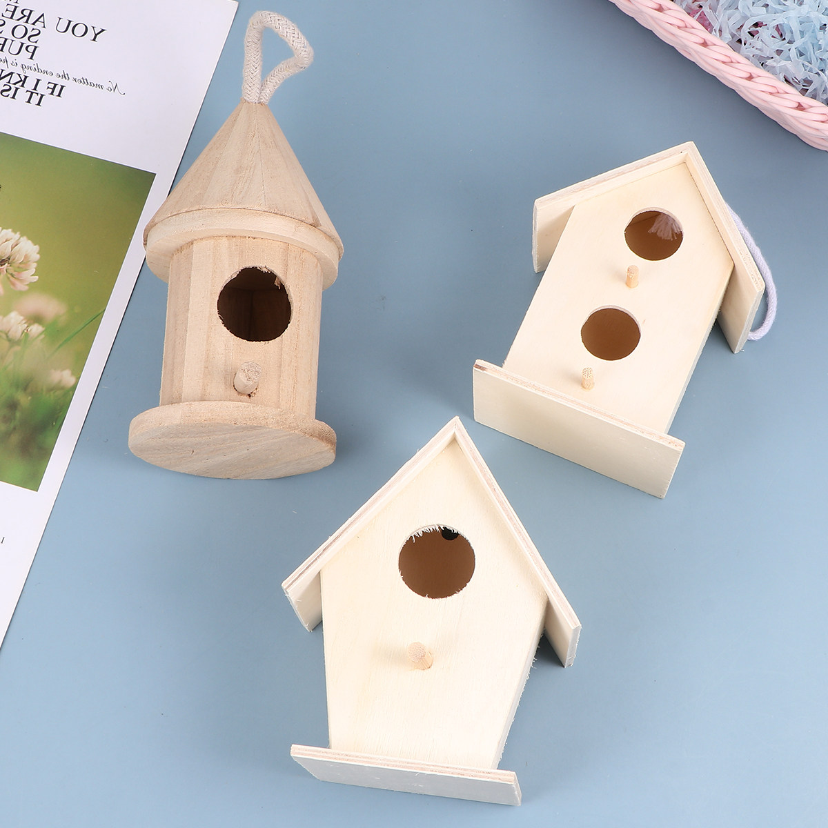 3Pcs Light Yellow Wooden Bird  - Photography Yellow Light recension och pris