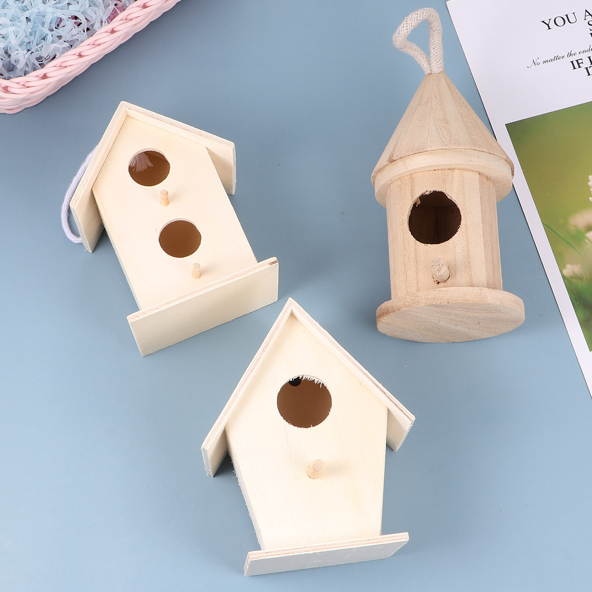 3Pcs Light Yellow Wooden Bird  - Photography Yellow Light recension och pris